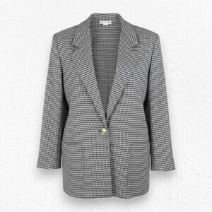 Vintage 80s Alice Stewart Houndstooth Blazer Crest Button Made USA Size Large